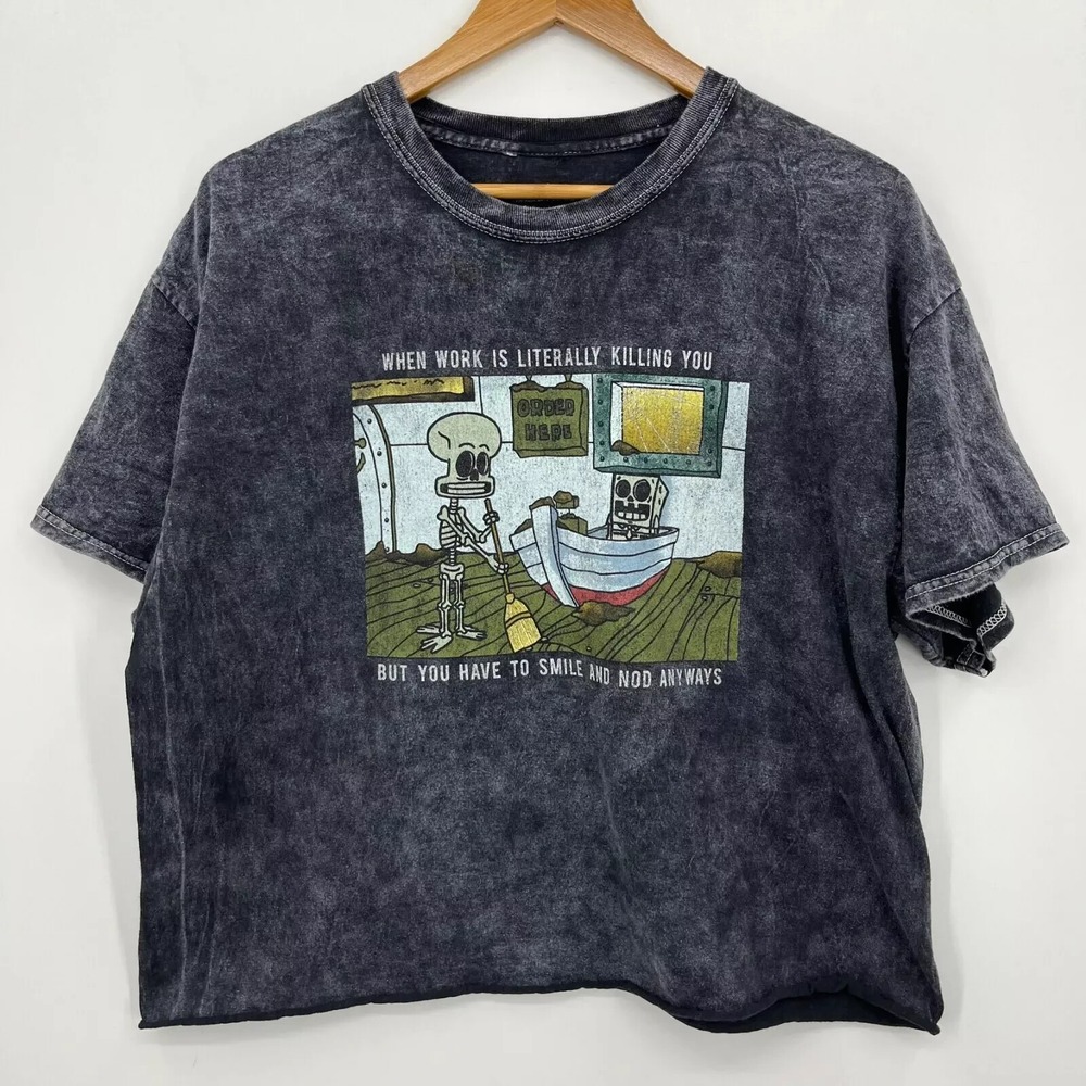 Nickelodeon Spongebob Squidward T-Shirt Women's Size XL Gray Short Sleeve Logo